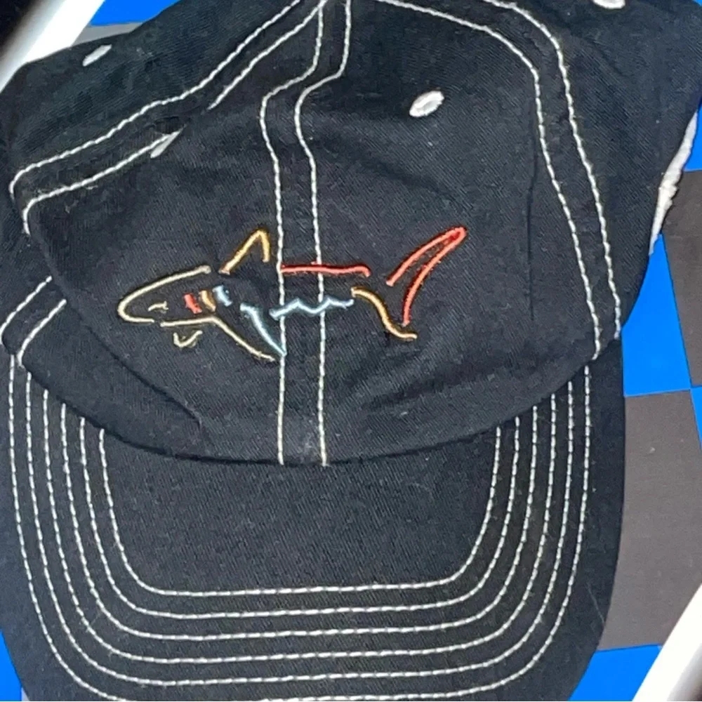 Greg Norman Collection Black and Orange Shark Decor Cap